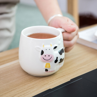 Ceramic Cup Customized Cartoon 3D Mug Creative Embossed Cow Coffee Cup Logo Customized Breakfast Cup