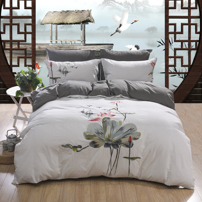 New Embroidery Washed Cotton Four-Piece Cotton Quilt Cover Bedding Embroidery Simple Pure Cotton Set Bedding Wholesale