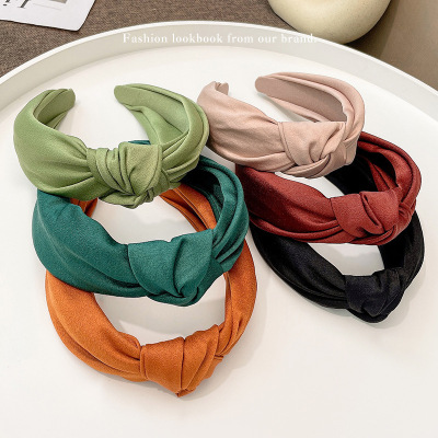 Solid Color Headband Korean Style Early Spring Green Fluorescent Color Pleated Bow Knotted Women's Simple Temperament Wide Brim Hair Band