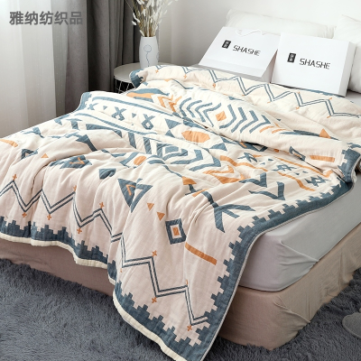 Yiwu Good Goods All-Cotton Towel Quilt Summer Thin Double Single Air Conditioning Blanket Four-Layer Gauze Summer Cover Blanket