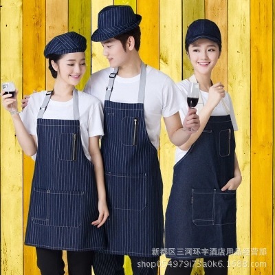 Customized Coffee Shop Jean Apron Print and Embroidery Logo Western Restaurant Men and Women Waiter Workwear Jean Apron