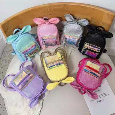 Factory Wholesale Korean Style Children's Bags Cartoon Cute Bow Baby's Backpack Mini Laser Backpack
