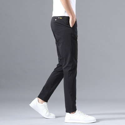 Ultra-Thin Ice Silk Casual Pants Men's Youth Korean Style Fashion Elastic Light Straight-Leg Trousers Popular Fashion All-Matching Small Suit Pants
