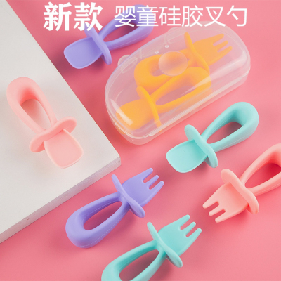 New Baby Training Short Handle Spork Licking Spoon Baby Eat Learning Silicone Spoon Baby Food Spoon