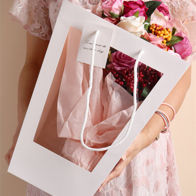 New Internet Celebrity INM Trapezoidal Window Bag Mother's Day Floral Transparent PVC Window Bag Bouquet Paper Packaging Bags