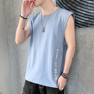 Summer Pure Cotton Vest Men's Sleeveless T-shirt Outdoor Fashion Ins Fitness Hurdle Basketball Sports Waistcoat Wide Shoulder Undershirt