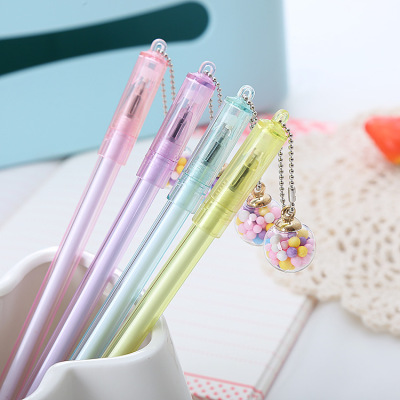 Student Pendant Pen Creative Colorful Ball Wishing Bottle Pendant Gel Pen Internet Hot Girlish Water-Based Sign Pen Wholesale