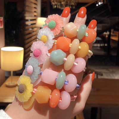 Korean Style Flower Style Hair Band Girl Candy Color Hair Band Ponytail Hair Ring Cute Daisy Headband Female Headdress