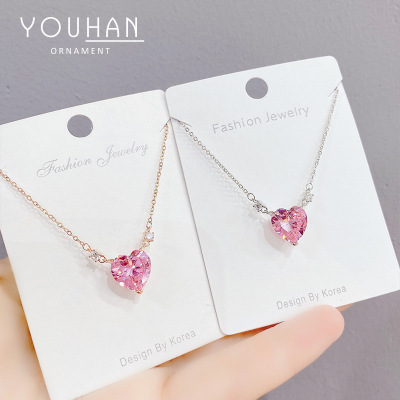 Korean Style Fashion Micro Inlay Pink Zircon Necklace Women's Online Red Fashion Clavicle Chain Environmentally Friendly Electroplated Real Gold Jewelry Ornament