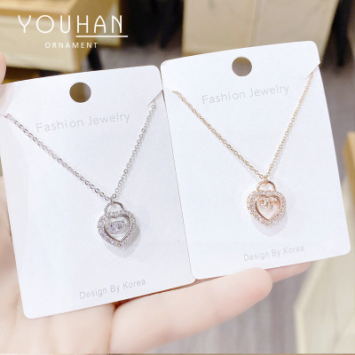 Japanese and Korean Diamond Smart Necklace Micro Rhinestone Peach Heart Necklace Elegant Ol Simple Inlaid Zircon Heart-Shaped Collarbone Necklace