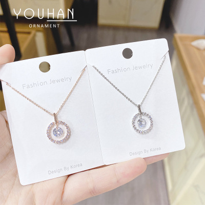 Micro Rhinestone Korean Fashion Simple New Pendant Girls Color Zircon TikTok Same Style Necklace Clavicle Chain Wholesale