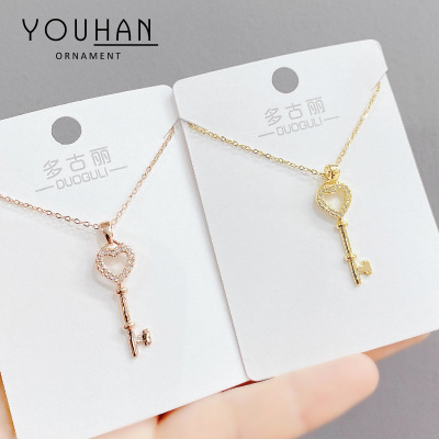 Necklace for Women 2021 New Personalized Micro Inlaid Zircon Key Clavicle Chain Korean Fashion Trendy Jewelry Source Factory
