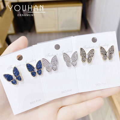 2020 New Japanese and Korean Style Sterling Silver Needle Zircon Butterfly Studs Fashion All-Match Female Silver Pin Earrings Exaggerated Earrings