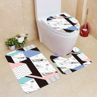 Simple Geometric Pattern Toilet Mat U-Shaped Bathroom Anti-Slip Mats Cross-Border Lazada Bathroom Mats Three-Piece Set
