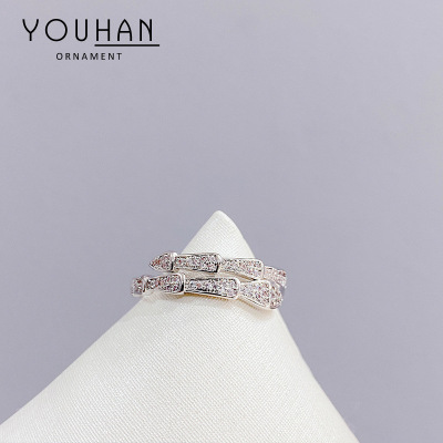 Open Ring Female Fashion Versatile Personality Snake Bone Ring Female Index Finger Japan and South Korea Internet Hot Micro Inlaid Cold Wind Light Luxury Ring