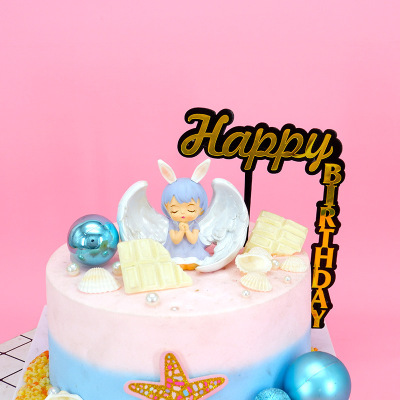 Original Internet Celebrity Suspension Acrylic Cake Insertion Candy Color Happy Birthday Cake Decoration Card Double Layer Finished Product