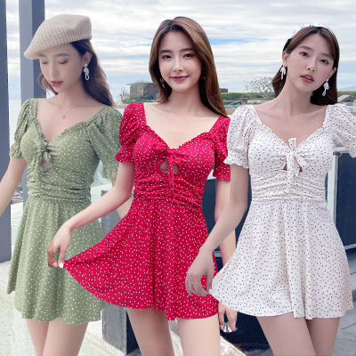 Fashion Split Women's Swimsuit 21 New Korean Style Retro Dots Boxer Skirt Slim Fit Slimming Swimsuit 058804