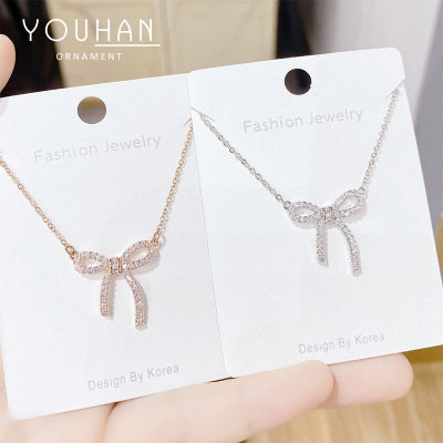 Internet Celebrity Tik Tok Live Stream Same Necklace Bow Korean Style Fashion Women's Exquisite Clavicle Chain Short Popular Wholesale