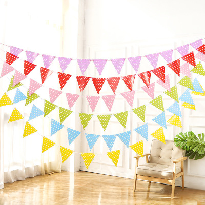 Korean Triangle Hanging Flag Holiday Party Layout Banner Baby Birthday Polka Dot Colorful Flags in Stock Wholesale Support Customization
