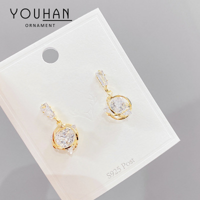 Sterling Silver Needle Korean Dongdaemun Same Product Hollow Zircon Stud Earrings Gold Plated Earrings Fresh Temperament Fashion Earrings