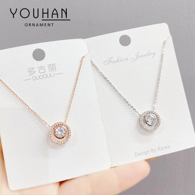 2021 New Circle Micro Zircon-Laid Necklace Female Special-Interest Design Ins Style Clavicle Chain Plated Real Gold Necklace Jewelry