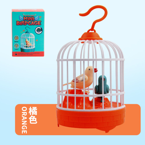 Children‘s Electric Bird Simulation Voice-Controlled Bird Cage Stall Supply Colorful Light Induction Toy Gift