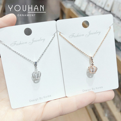 Necklace Female Simple Crown Inlaid Zircon Pendant Neck Accessories TikTok Necklace Clavicle Chain Jewelry Manufacturer One Piece Dropshipping