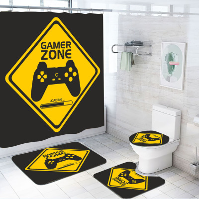 Game Handle Bathroom Four-Piece Shower Curtain Toilet Toilet Three-Piece Mat Digital Printing Cross-Border Graphic