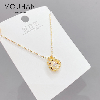 Trending on TikTok Smart Hollow Pentagram Necklace Female Personality Fashion Short Necklace Korean Light Luxury Zircon Pendant