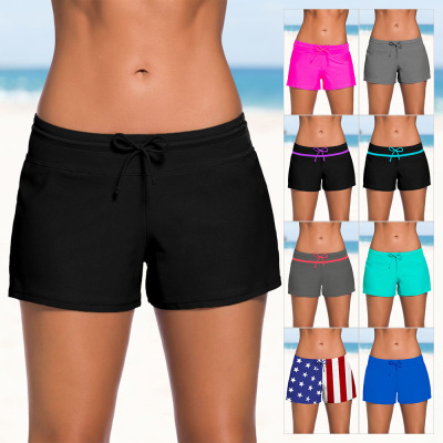 2021 European and American New Summer Swimming Trunks Women's Low Waist Lace-up Large Size Boxer Sexy Amazon Foreign Trade Swimming Trunks