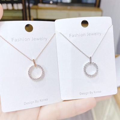 2020 New Full Diamond Ring Necklace Women's Fashion Zircon Circle Geometry Clavicle Chain Necklace Factory Wholesale