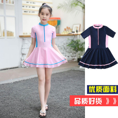 Children's Swimsuit Girls Swimwear One-Piece Medium and Big Children 2021 Foreign Trade Amazon Conservative Girl Student Swimwear