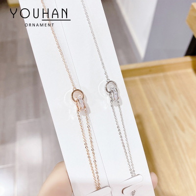 Korean Dongdaemun Fashion Micro Inlaid Zircon Small Waist Bracelet Women's Simple Ins Double Ring Trendy Unique Hand Jewelry