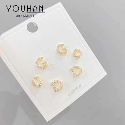 Cross-Border Supply European and American Popular Ornament Letters Three-to-One Card Earrings Women's Combination Set Ear Studs Female Accessories Ornament