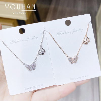 Butterfly over Rhinestone Zircon Mori Style Girls' Clavicle Chain Necklace Internet Celebrity Same Style All-Matching New Necklace Factory Wholesale