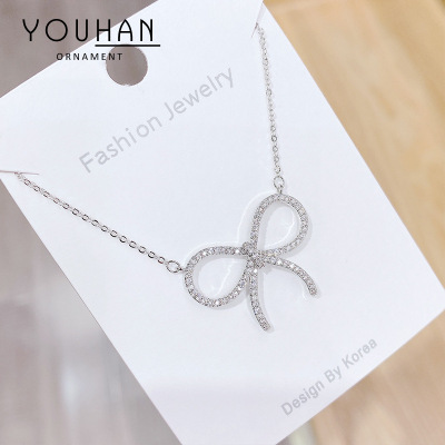 Japanese and Korean New Bow Necklace Women's Micro-Inlaid Diamond Clavicle Chain Temperament All-Match Accessories Women's Jewelry Jewelry