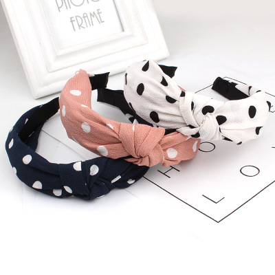 Korean Fabric Knotted Chiffon Dot Headband Popular Ornament Wide-Brim Hair Accessories Cute Female Headband Hair Band Wholesale