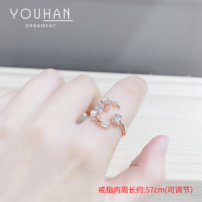 Korean Dongdaemun Diamond Petal Open Ring Female Ins Trendy Simple Fashion Personality Ornament