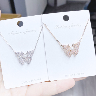 Factory Direct Supply Full Zircon Fashion Sweet Elegance Birthday Gift Necklace Butterfly Necklace Female Clavicle Chain Jewelry