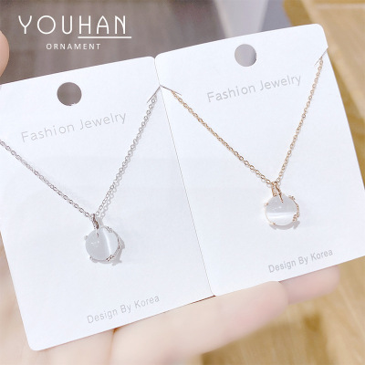 Korean Simple Graceful Opal round Beads Exquisite Micro-Inlaid Necklace Young Girl Personalized All-Match Clavicle Chain Neck Chain Wholesale