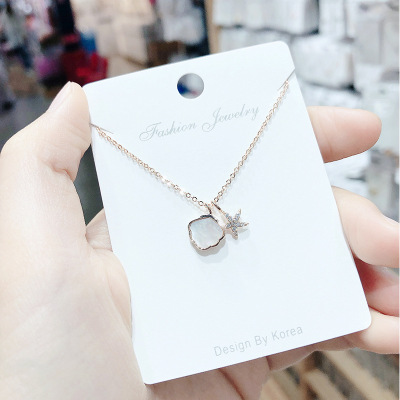 Korean Style Fashionable Women's Necklace Starfish Shell Pearl Necklace Female Trendy Niche Design Online Red Clavicle Chain Live Necklace