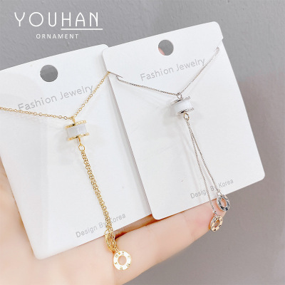 Korean Style Roman Numerals Chalcedony Necklace Hot Selling Necklace Elegant Women's Simple All-Match Clavicle Chain Fashion Tassel Short Chain Women