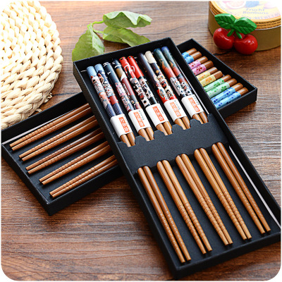 Boutique Gift Box Portable Tableware Suit 5 Pairs Japanese Home and Wind Bamboo Chopsticks Bamboo Chopsticks Wholesale