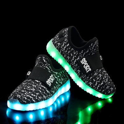 USB Charging Colorful Light Children's Light Shoes LED Light Flying Woven Light Shoes Velcro Breathable Yeezy One Piece Dropshipping