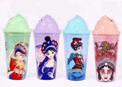 National Fashion Cup with Straw Facebook Ice Cup 2021 New Plastic Sippy Cup Cup with Straw