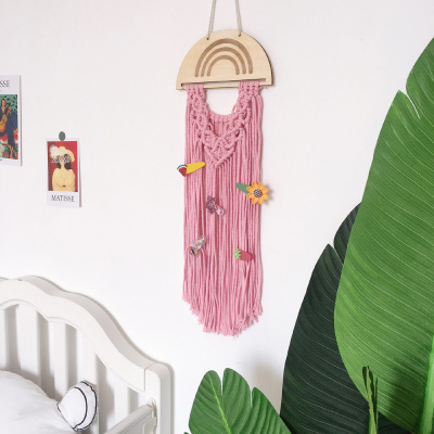 INS Decoration Nordic Style Bohemian Woven Tapestry Children's Hair Clips Hair Accessories Storage Wall Mount Headwear Cable Tie