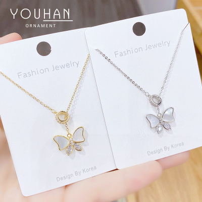 2020 New Fritillary Clavicle Chain Korean Zircon Bow Long Sweater Chain Personality Fashion Super Fairy Necklace for Women