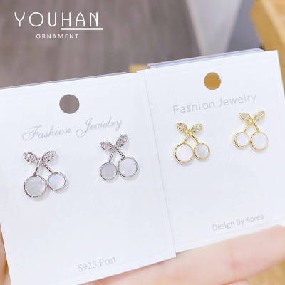 Sterling Silver Needle Korean Cherry 2020 New Zircon Fashion Ins Trendy Stud Earrings Shell Earrings Ornament Wholesale