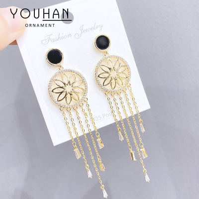 Korean Dongdaemun Earrings Women 925 Pure Earrings Korean Simple Retro Tassel Earrings Graceful Personality Dreamcatcher