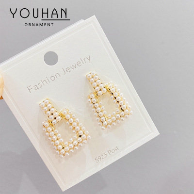 Korean Dongdaemun Short Small Luxury Full-Face Pearl Stud Earrings 925 Silver Needle Internet Celebrity Elegant Wild Earrings Women